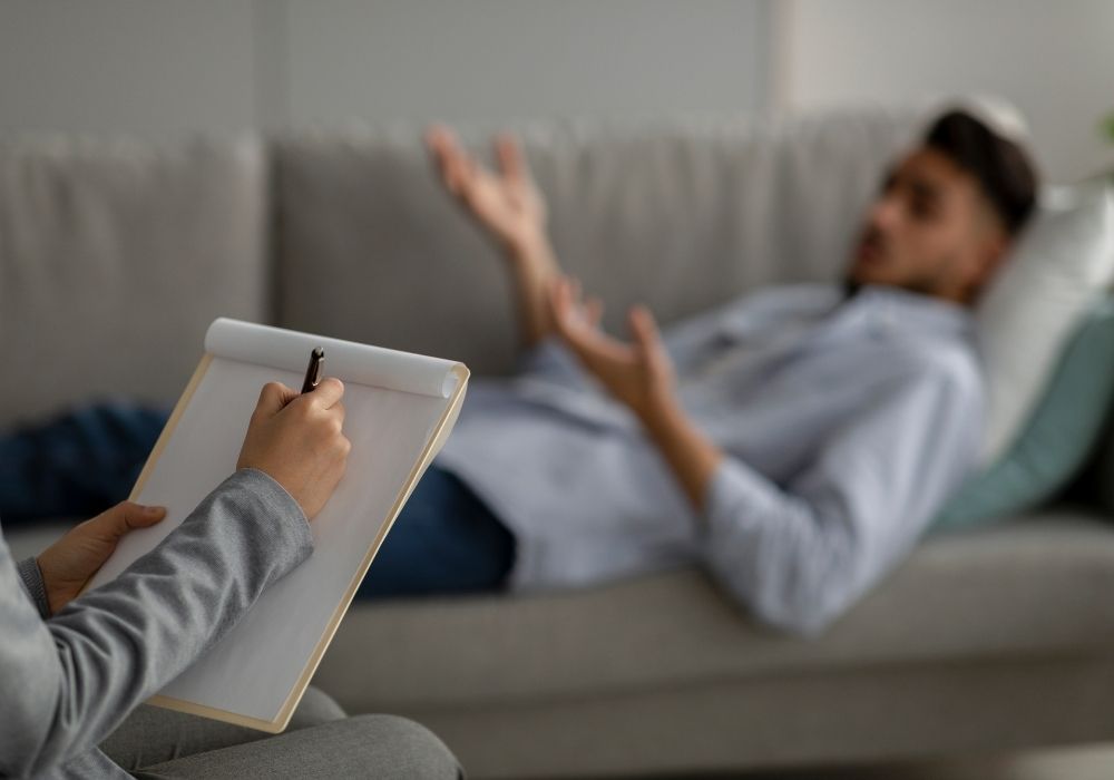 man at a therapy appointment